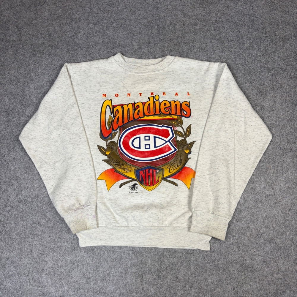 Vintage 1994 Montreal Canadiens Ravens Athletic Sweatshirt Grey Large NHL Canada